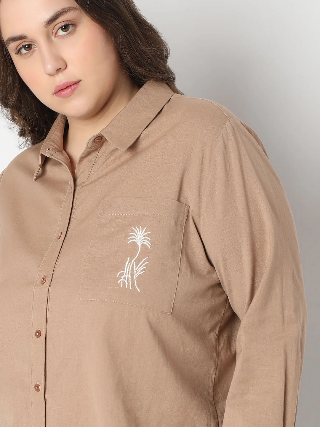 Curve Tan Cotton Shirt - Image 6