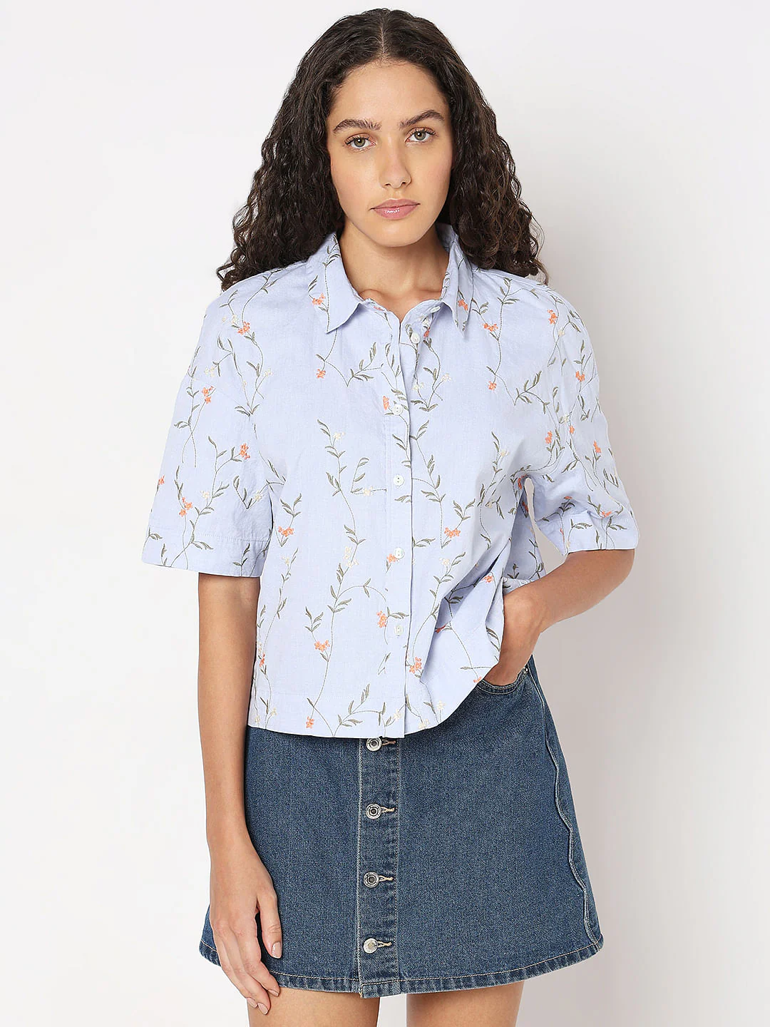 Blue Floral Cotton Shirt - Image 2