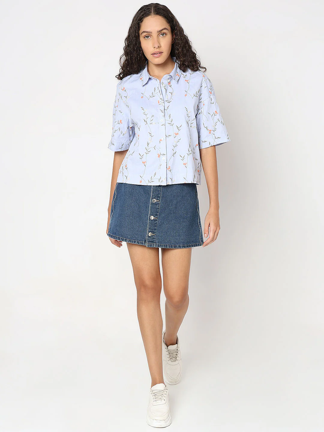 Blue Floral Cotton Shirt - Image 5