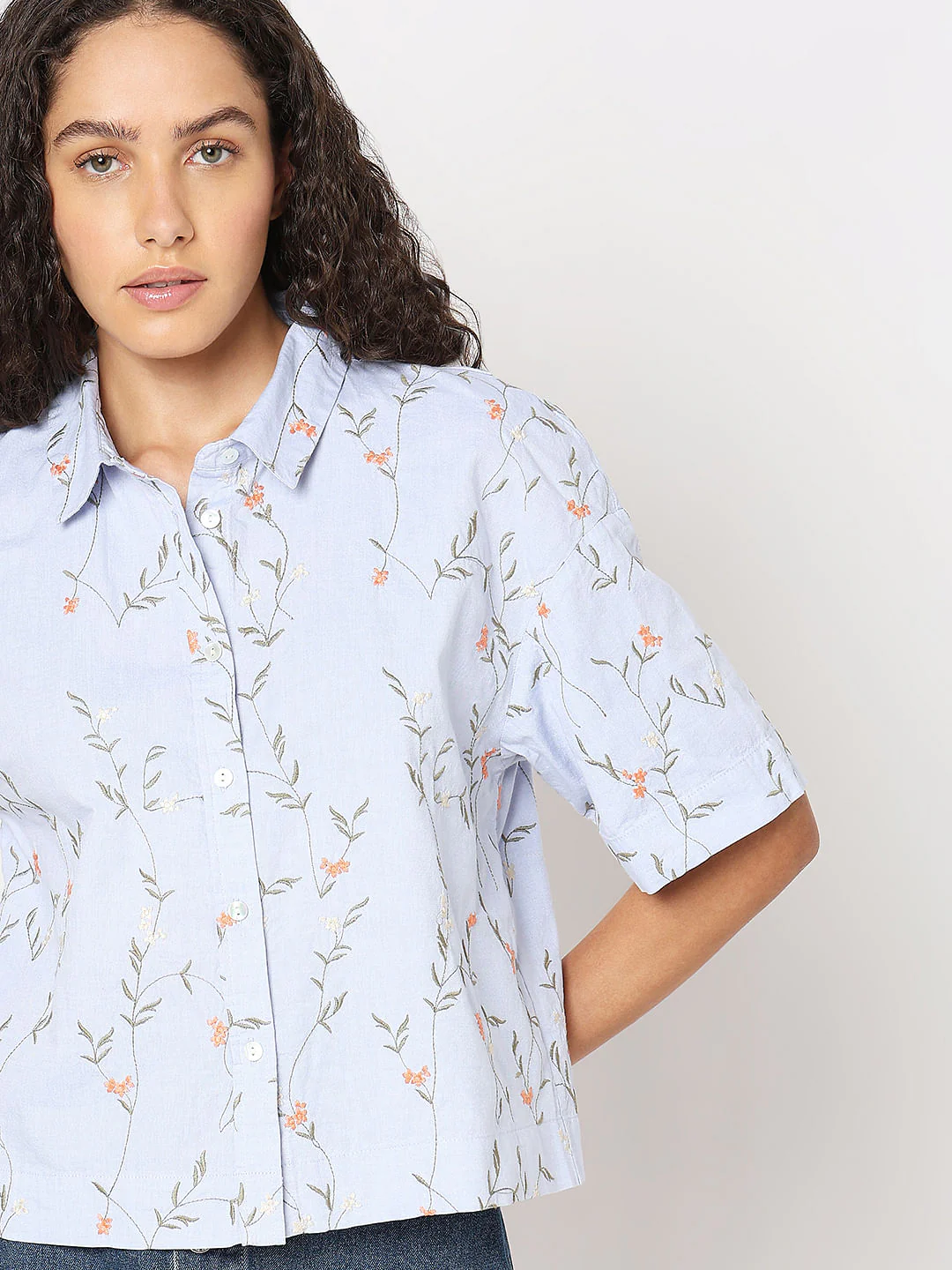 Blue Floral Cotton Shirt - Image 6