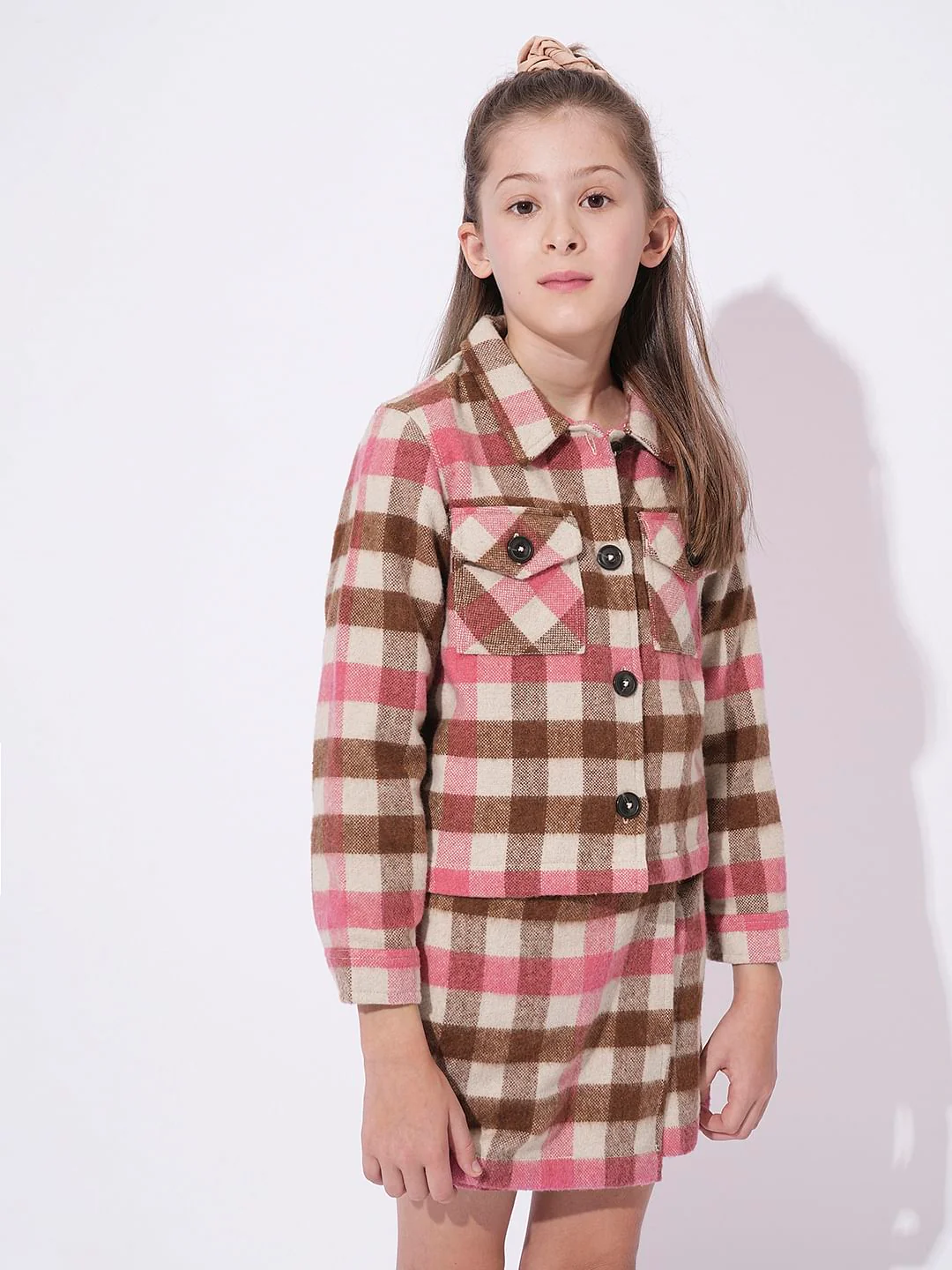 Girls Brown Check Shirt
