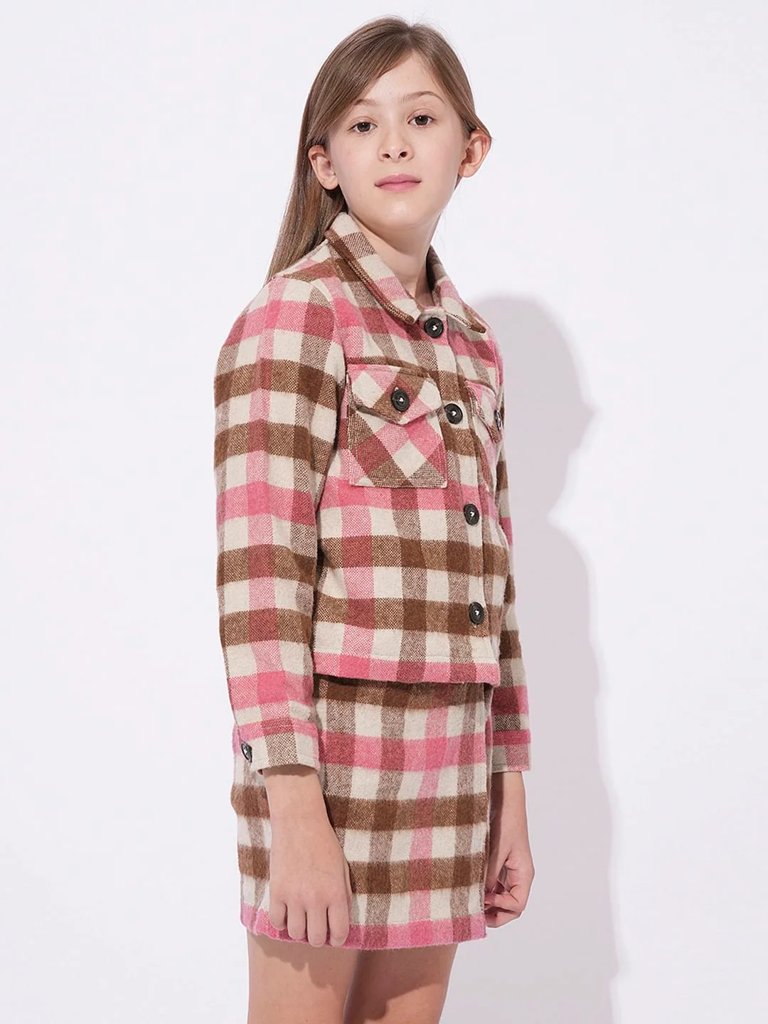 Girls Brown Check Shirt - Image 2