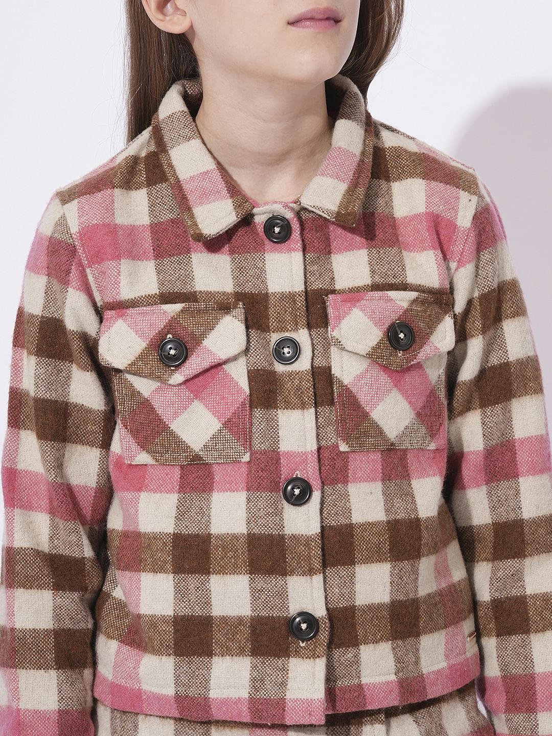 Girls Brown Check Shirt - Image 4