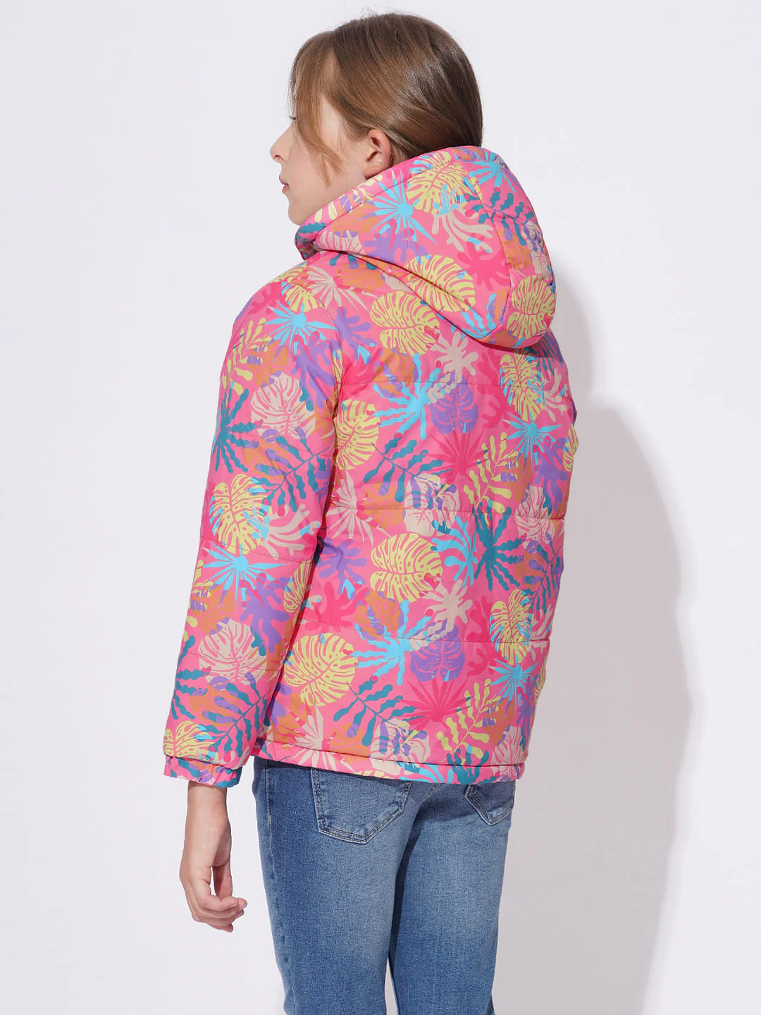 Girls Pink Reversible Puffer Jacket - Image 3