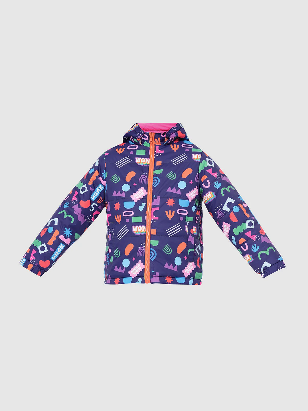 Girls Dark Blue Printed Puffer Jacket - Image 9
