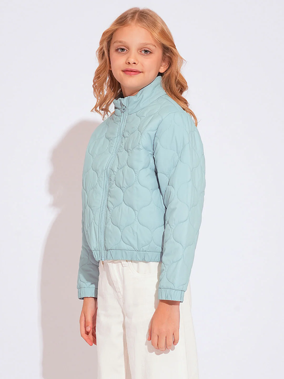 Girls Turquoise Quilted Puffer Jacket - Image 2