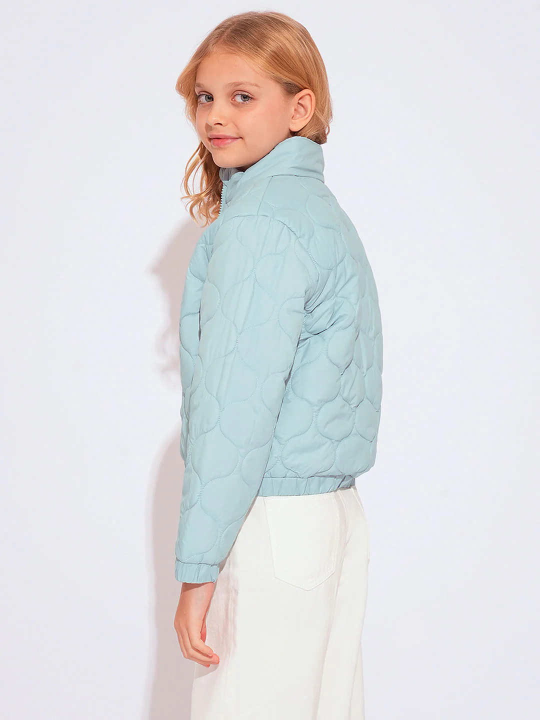 Girls Turquoise Quilted Puffer Jacket - Image 3