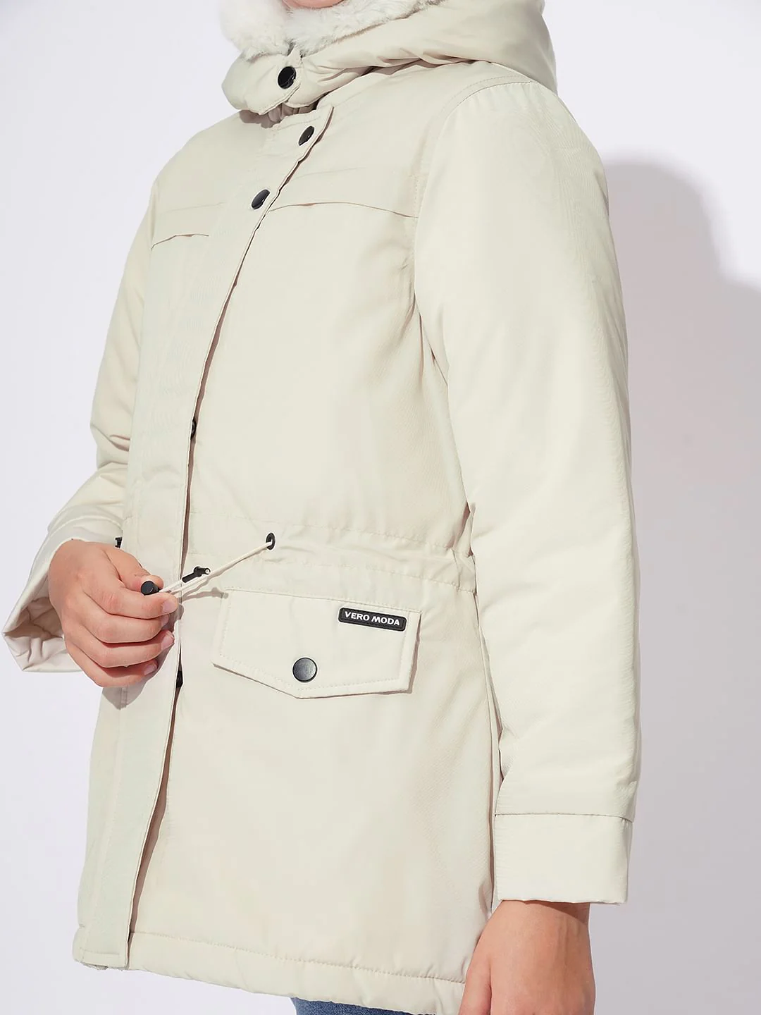 Girls White Fur Hooded Parka Jacket - Image 4