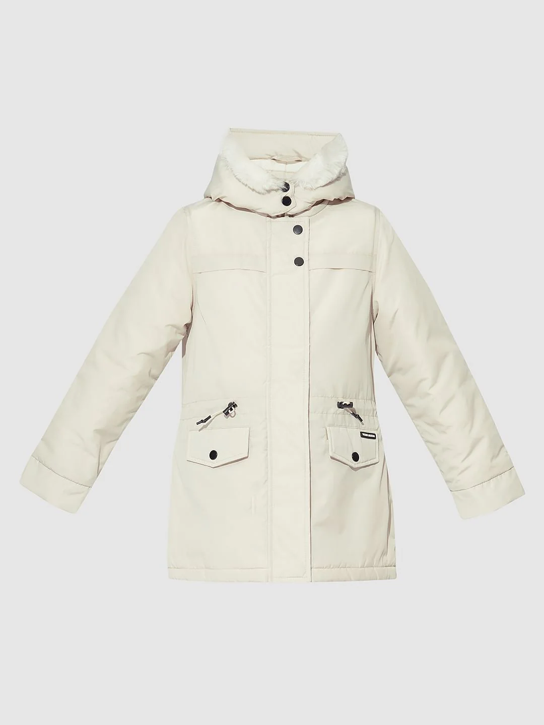 Girls White Fur Hooded Parka Jacket - Image 6