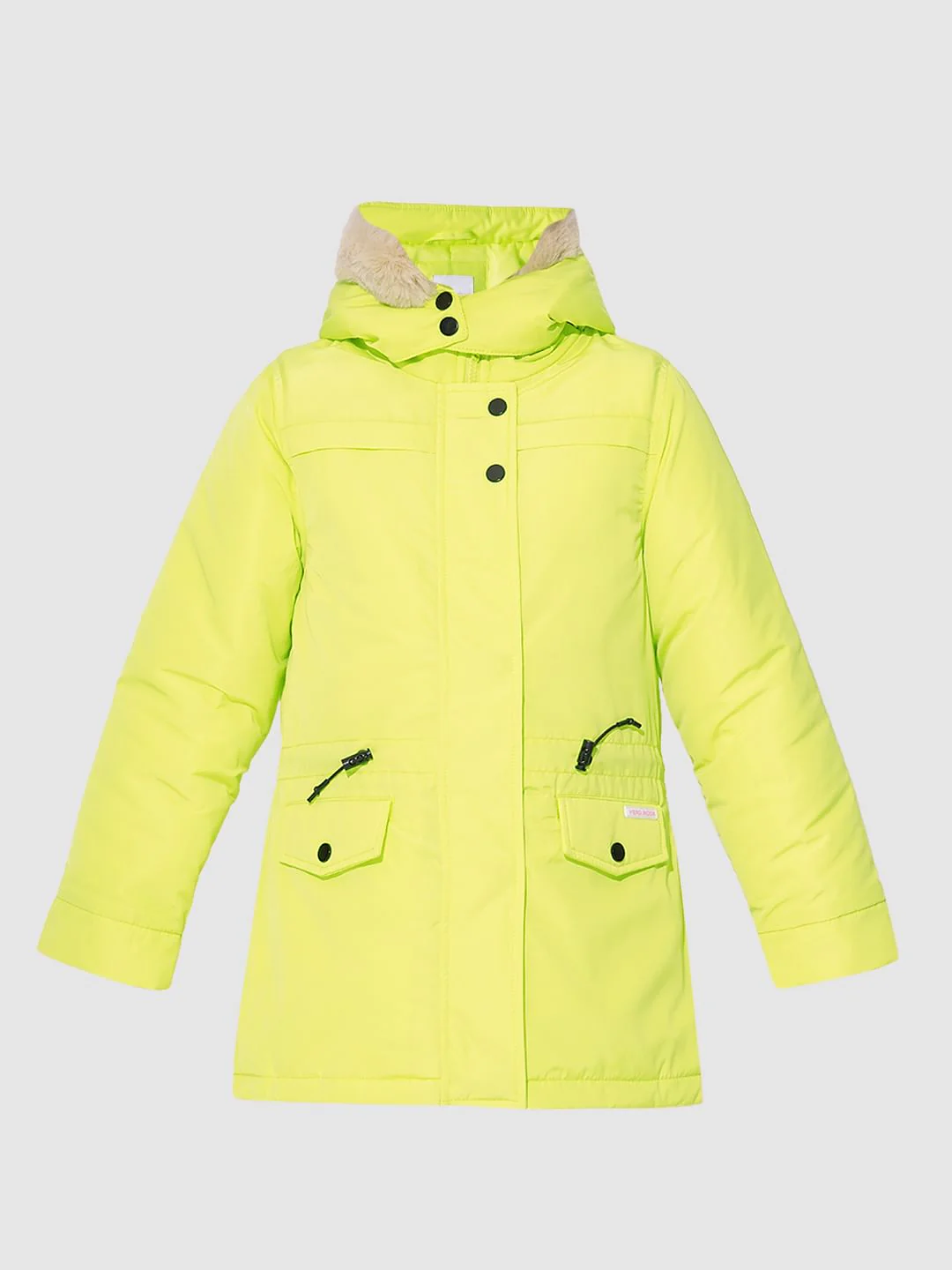 Girls Yellow Fur Hooded Parka Jacket - Image 6