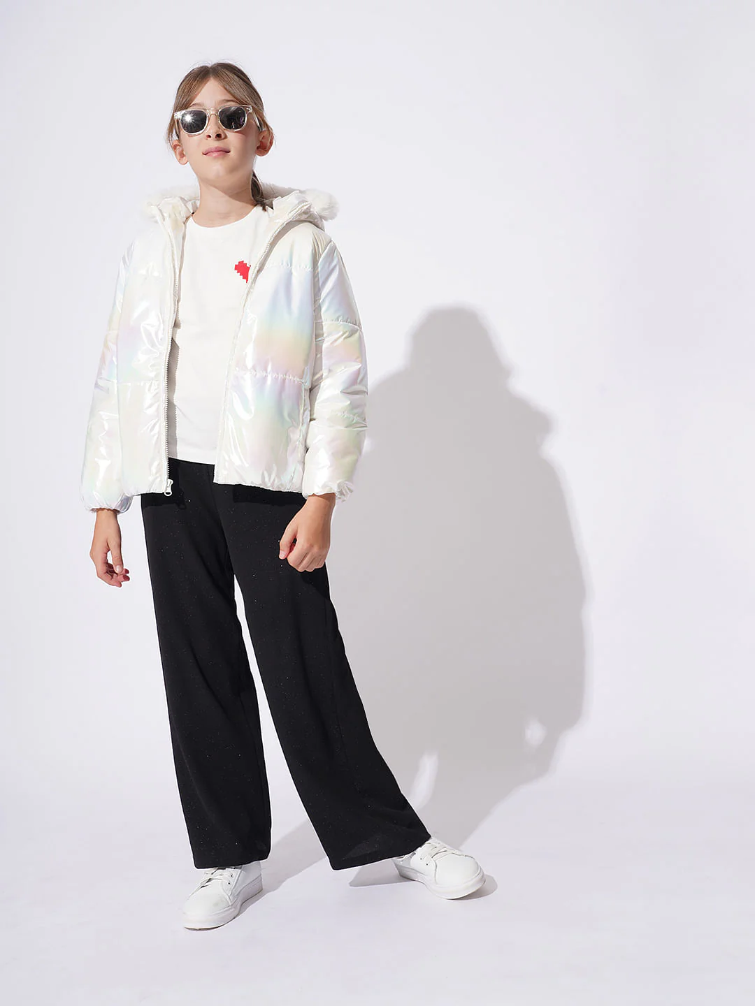 Girls White Holographic Puffer Jacket - Image 5