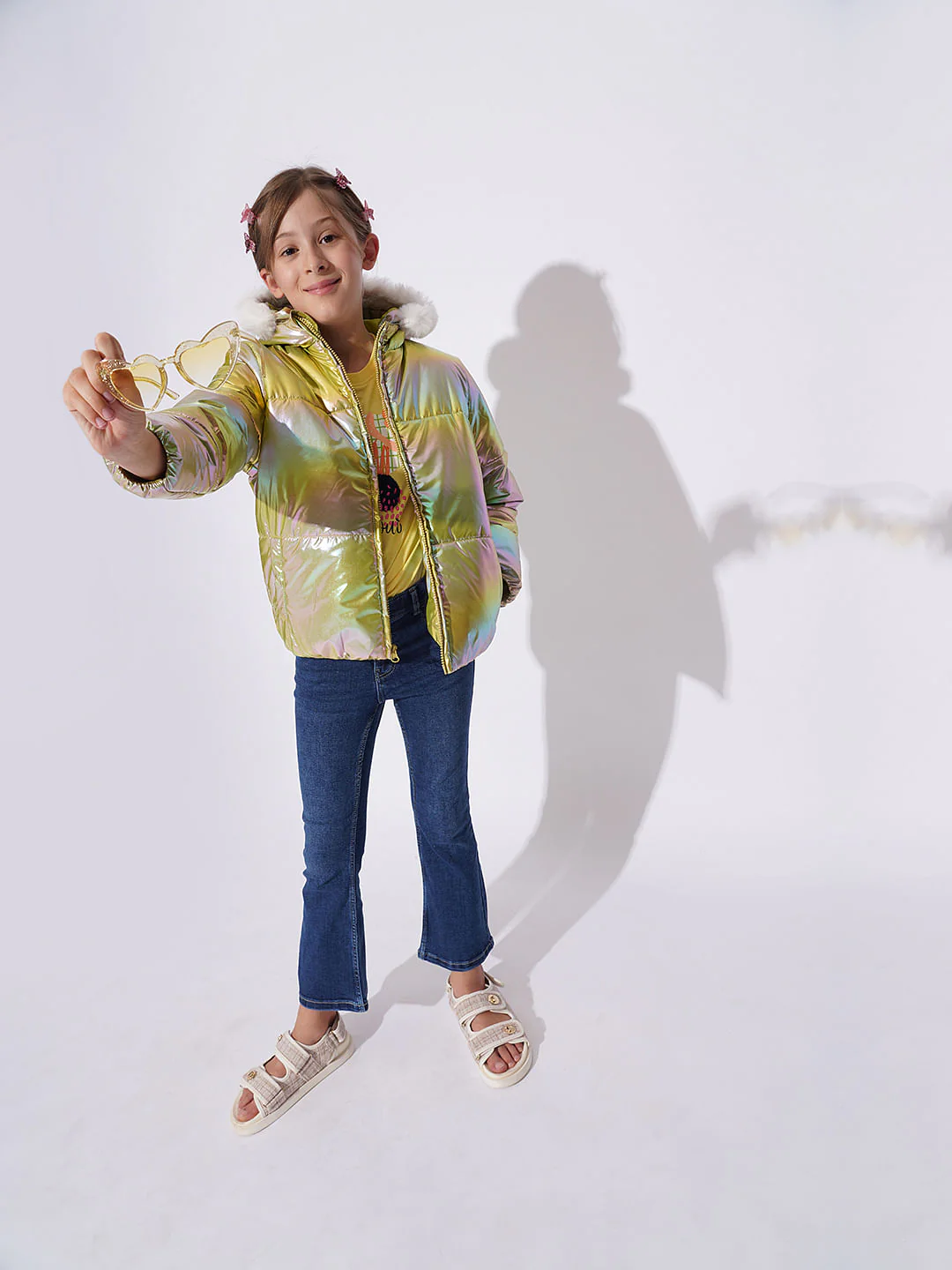 Girls Green Holographic Puffer Jacket - Image 5