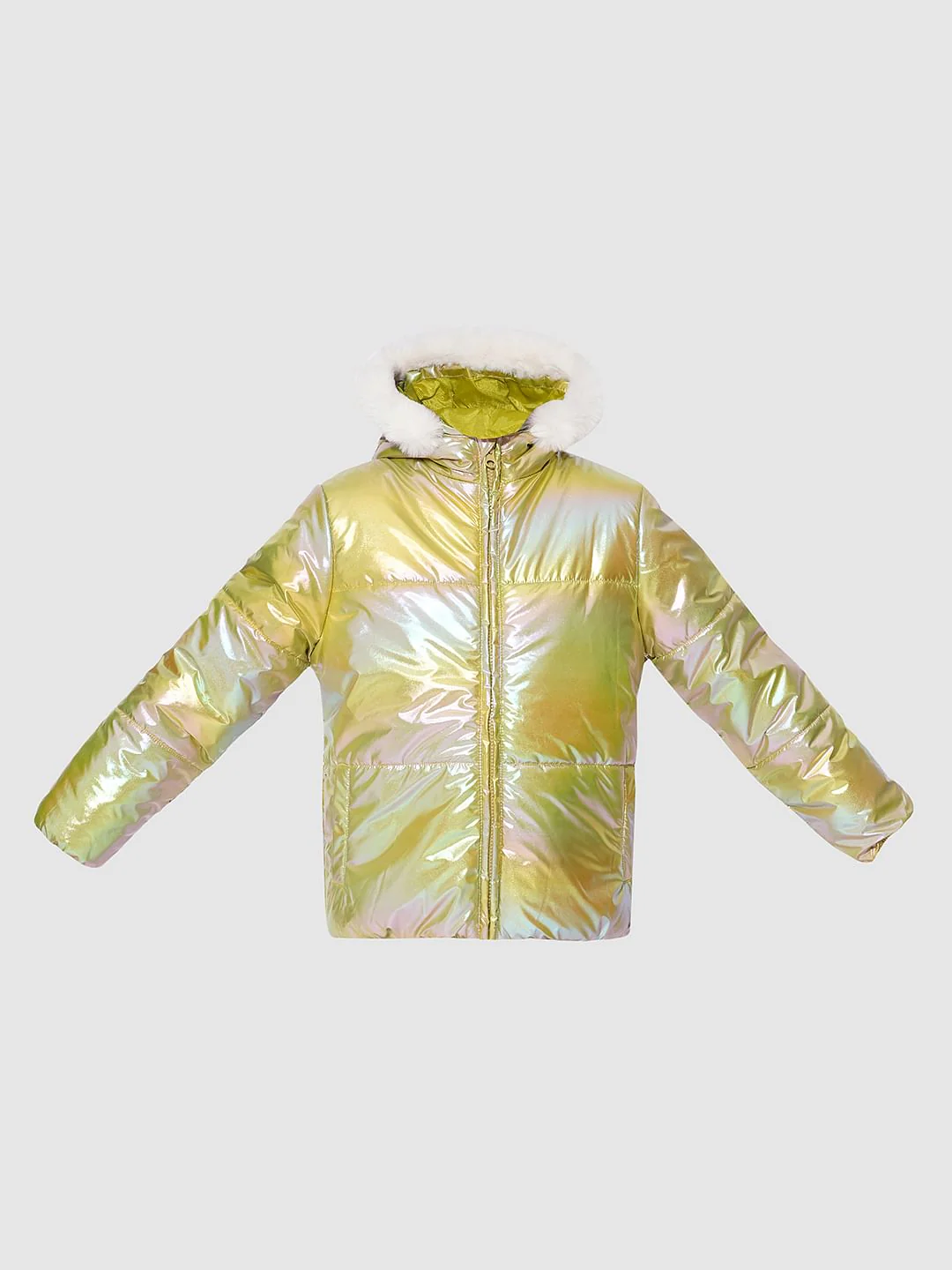 Girls Green Holographic Puffer Jacket - Image 6