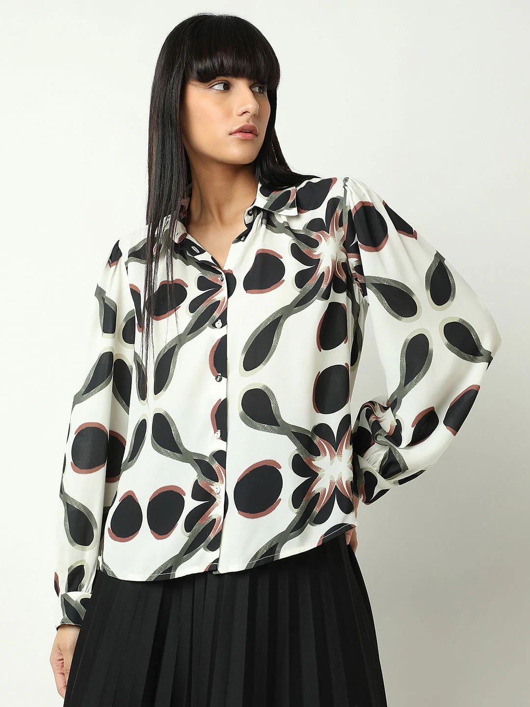 Black Printed Full Sleeves Shirt - Image 2