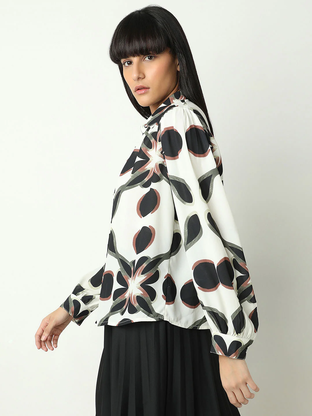 Black Printed Full Sleeves Shirt - Image 3