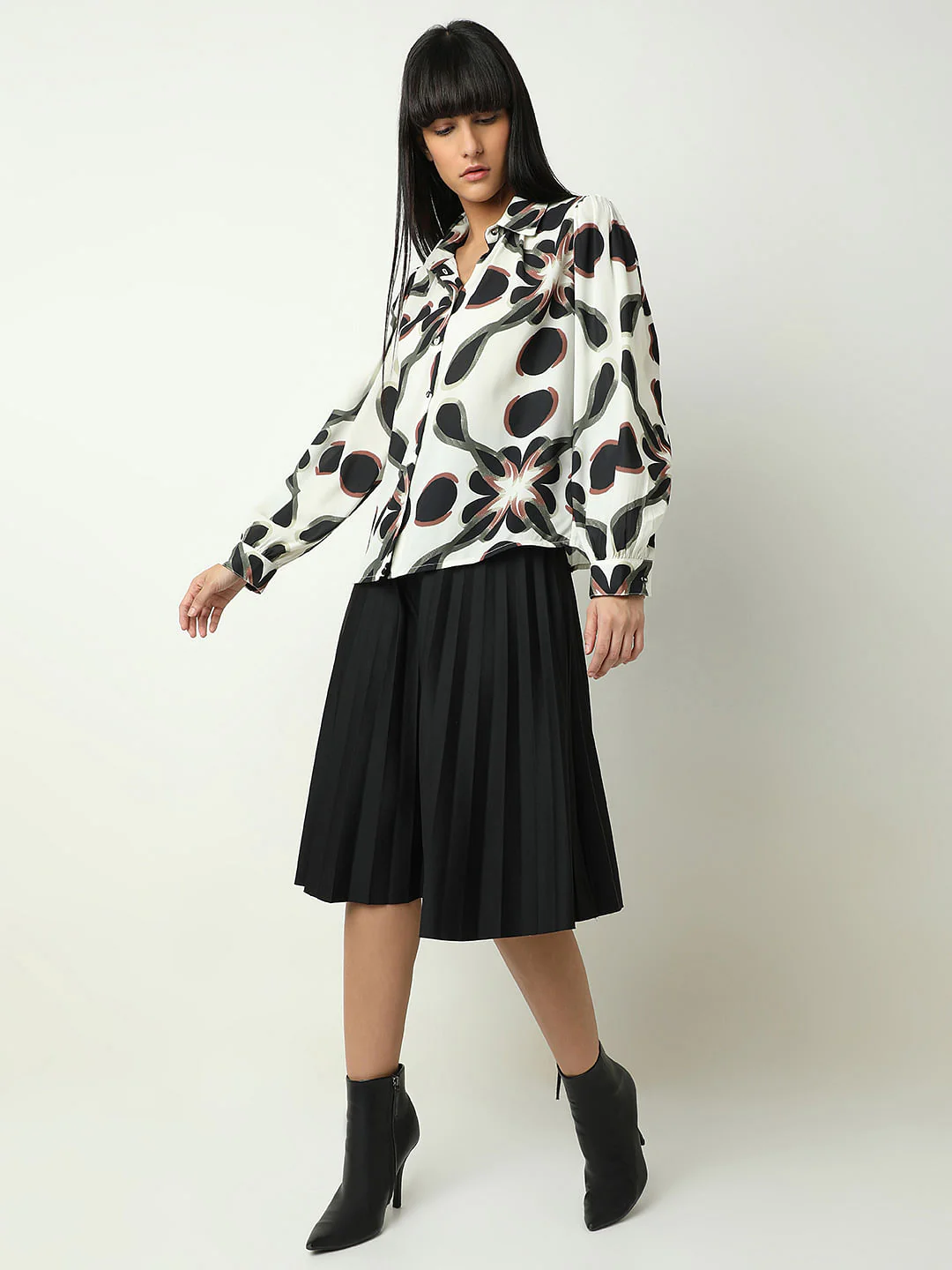 Black Printed Full Sleeves Shirt - Image 5