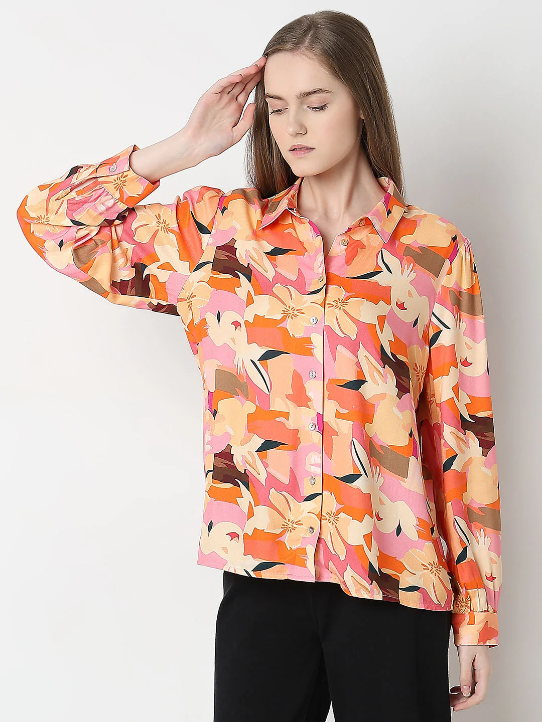 Orange Floral Print Shirt - Image 2