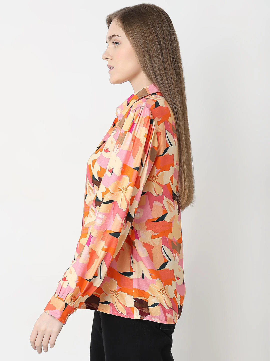 Orange Floral Print Shirt - Image 3
