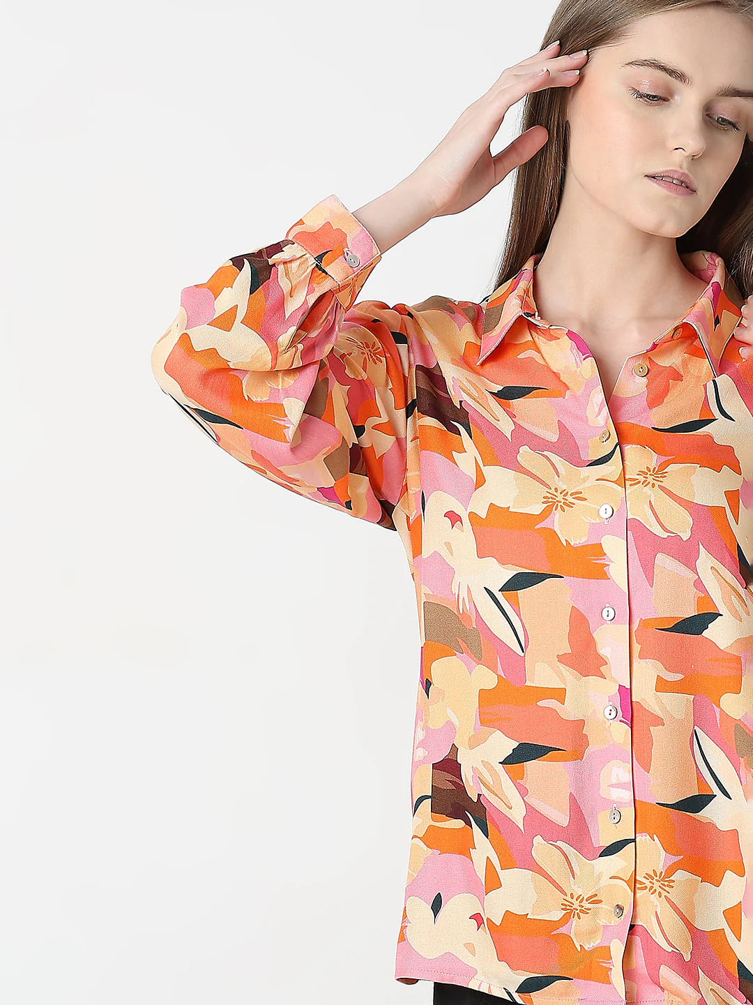 Orange Floral Print Shirt - Image 6
