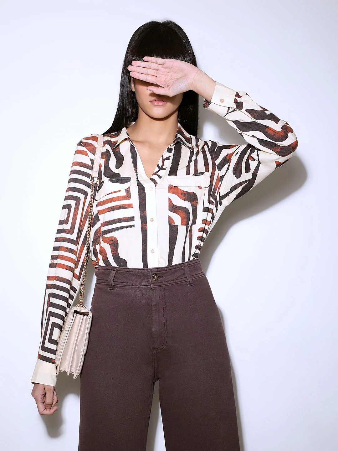 Brown Abstract Print Shirt