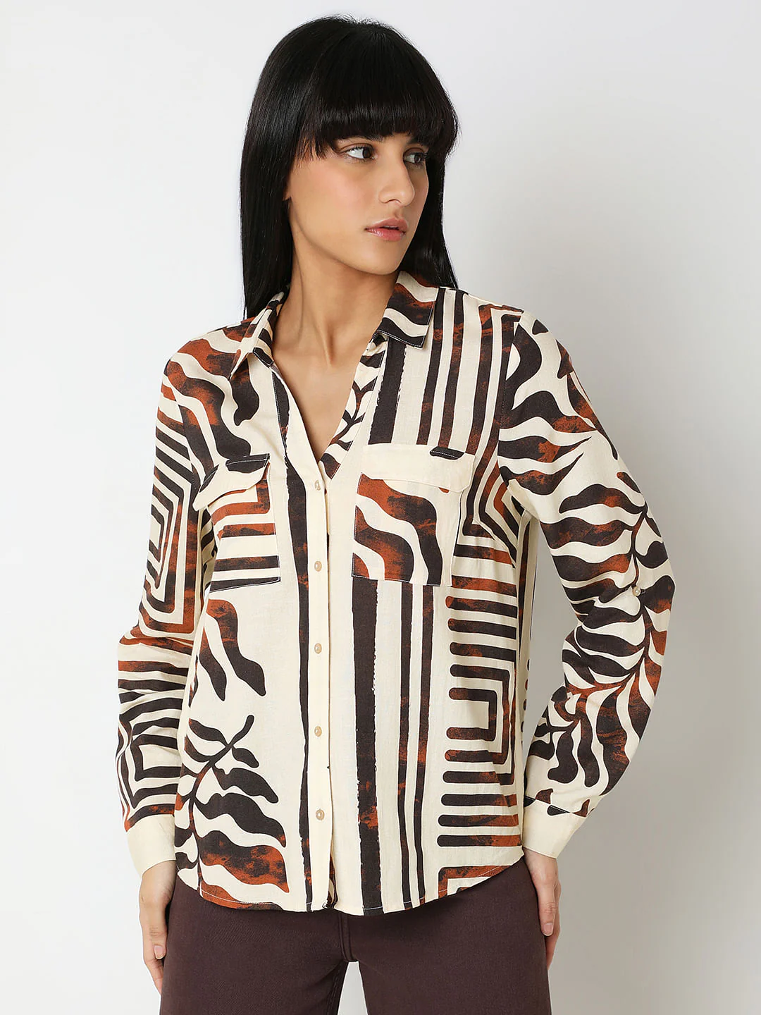Brown Abstract Print Shirt - Image 2