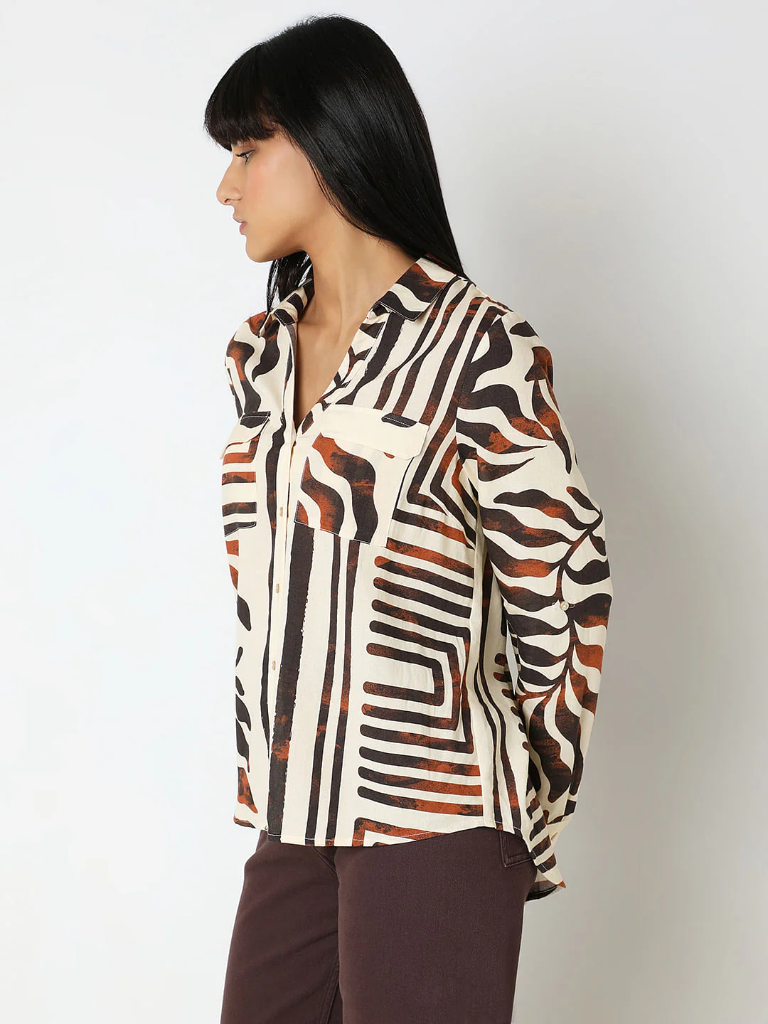 Brown Abstract Print Shirt - Image 3