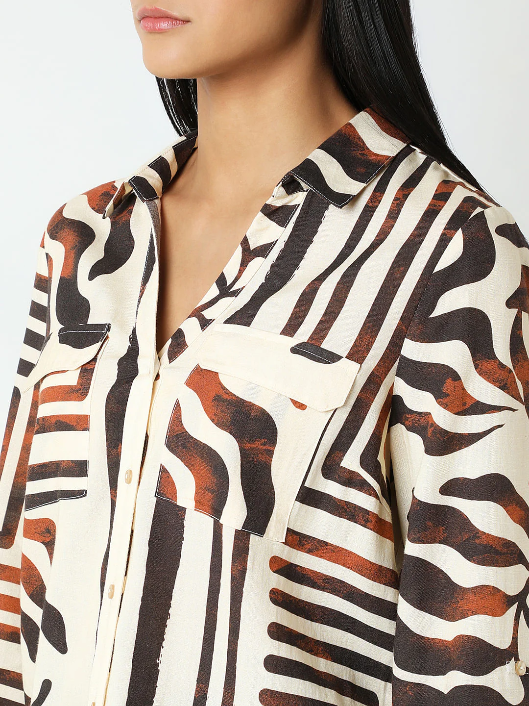 Brown Abstract Print Shirt - Image 8