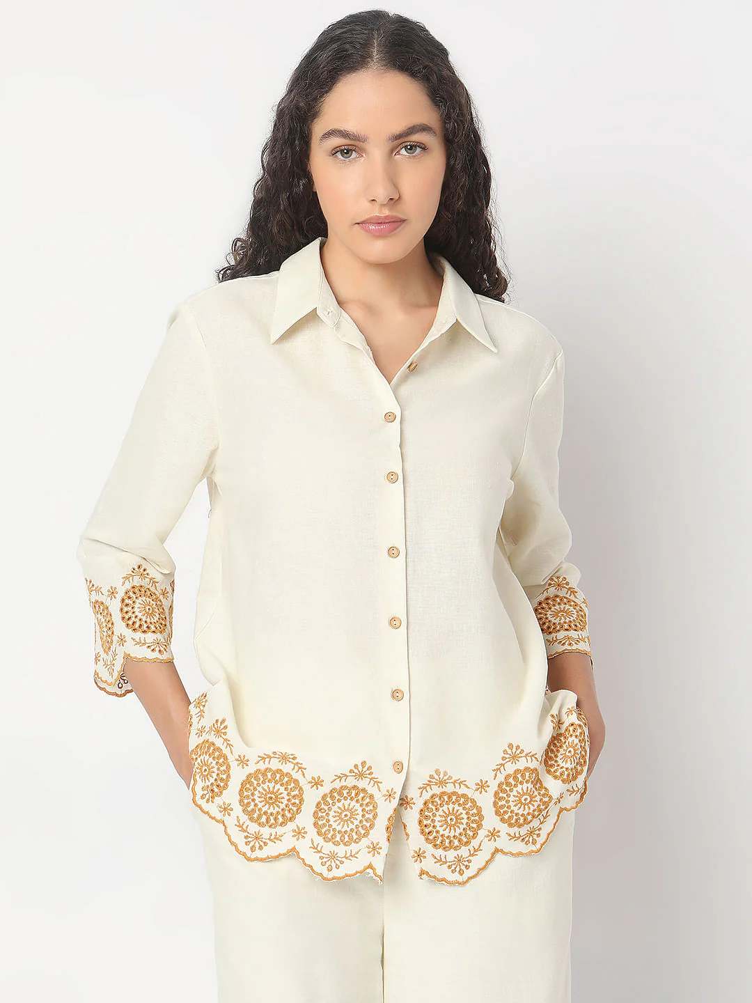 Ecru Cut-Out Co-Ord Set Shirt - Image 2