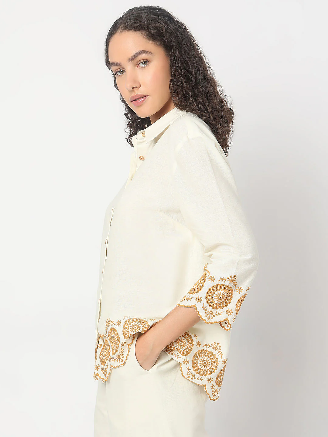 Ecru Cut-Out Co-Ord Set Shirt - Image 3
