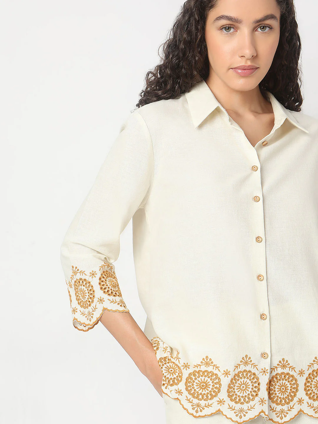 Ecru Cut-Out Co-Ord Set Shirt - Image 6