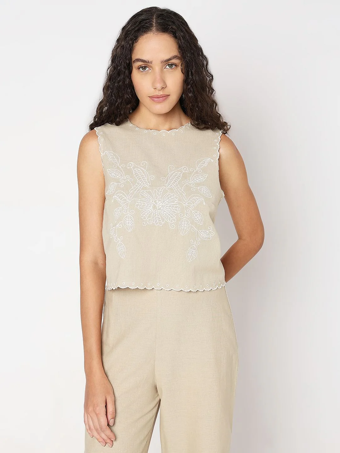 Beige Sleeveless Co-Ord Set Top - Image 2
