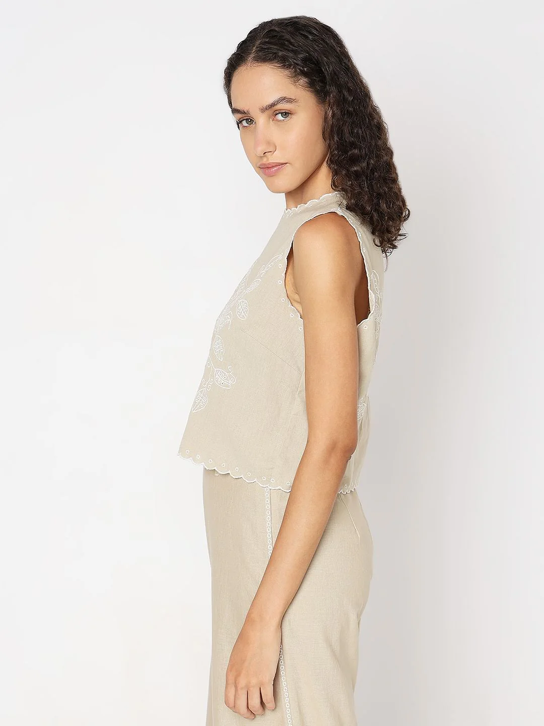Beige Sleeveless Co-Ord Set Top - Image 3