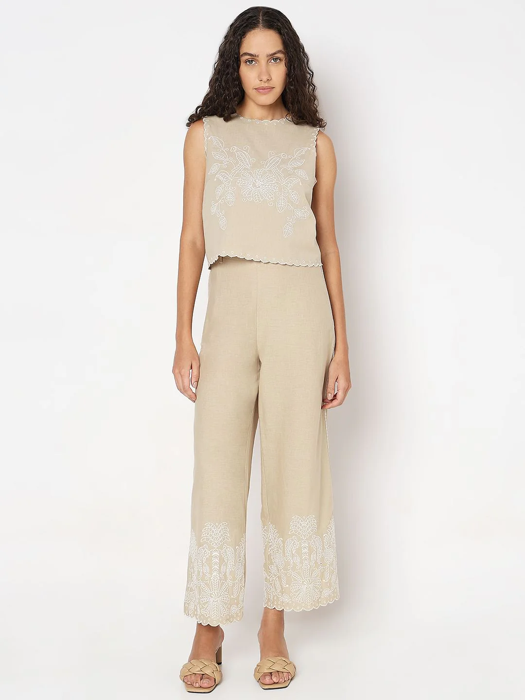 Beige Sleeveless Co-Ord Set Top - Image 5