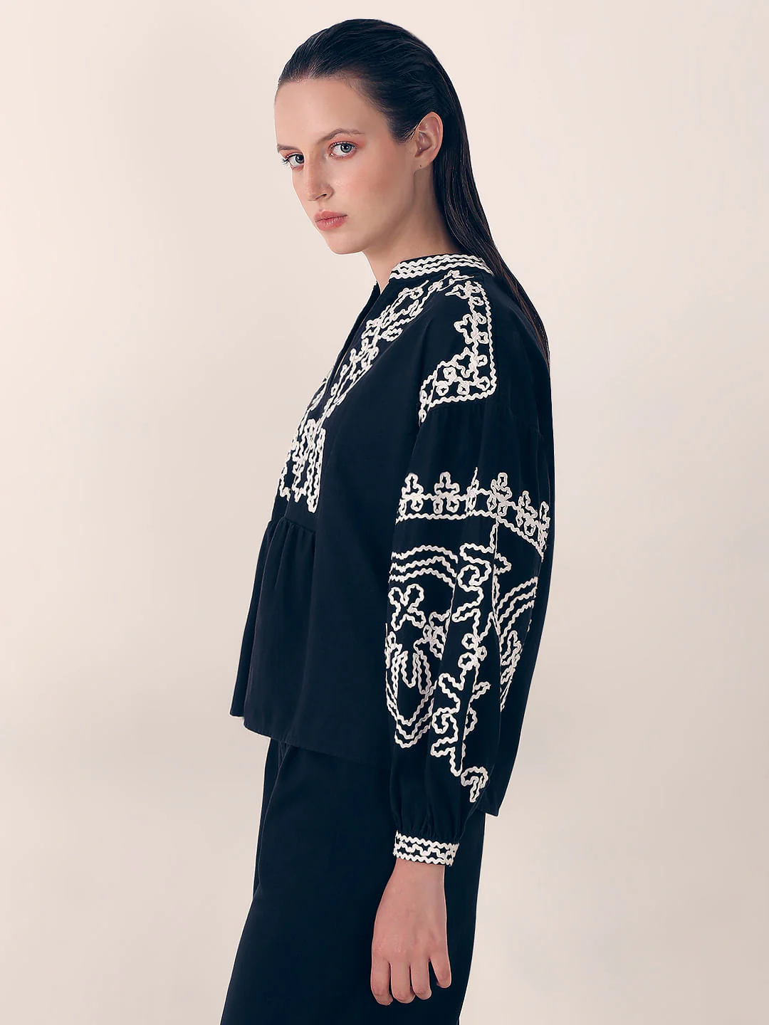 Black Embroidered Co-Ord Set Top - Image 3