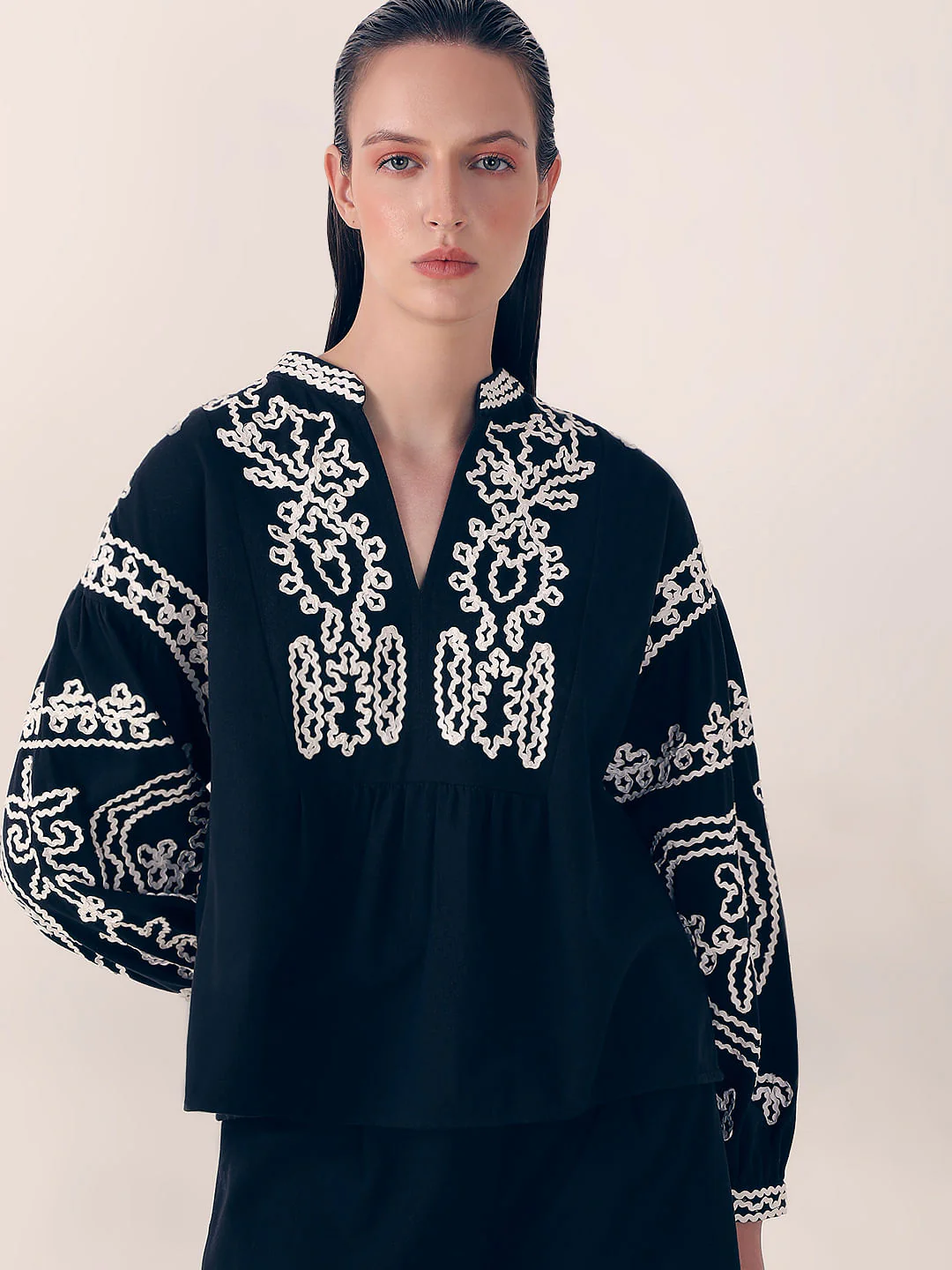 Black Embroidered Co-Ord Set Top - Image 6