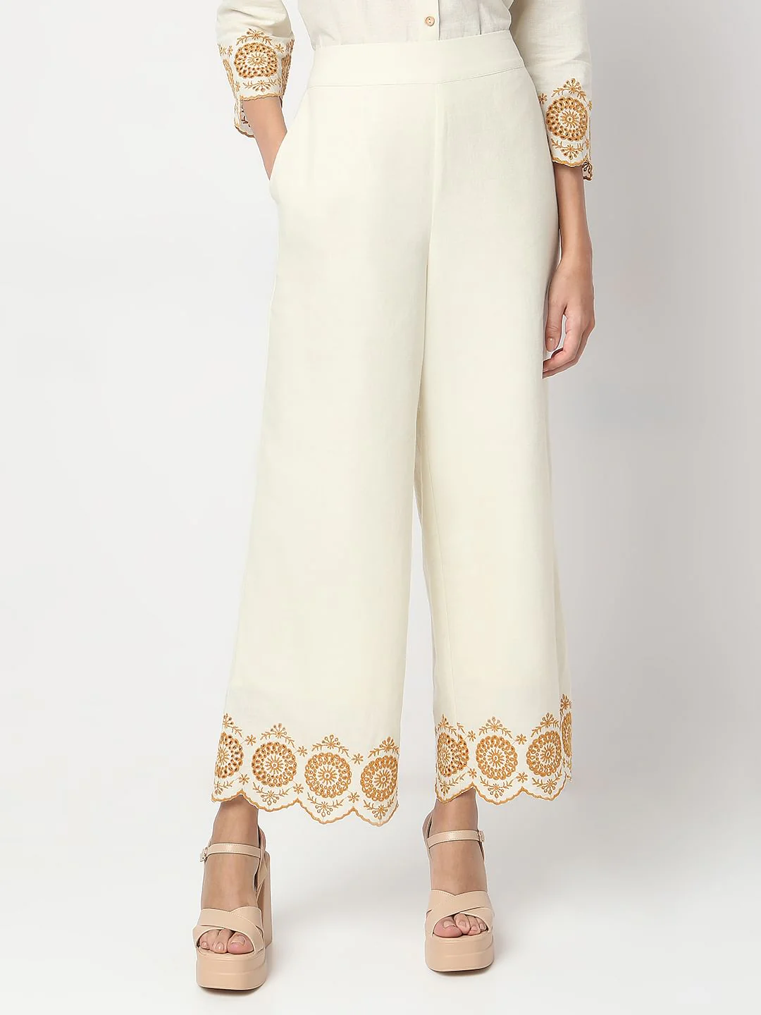 Ecru Cut-Out Co-Ord Set Pants - Image 2