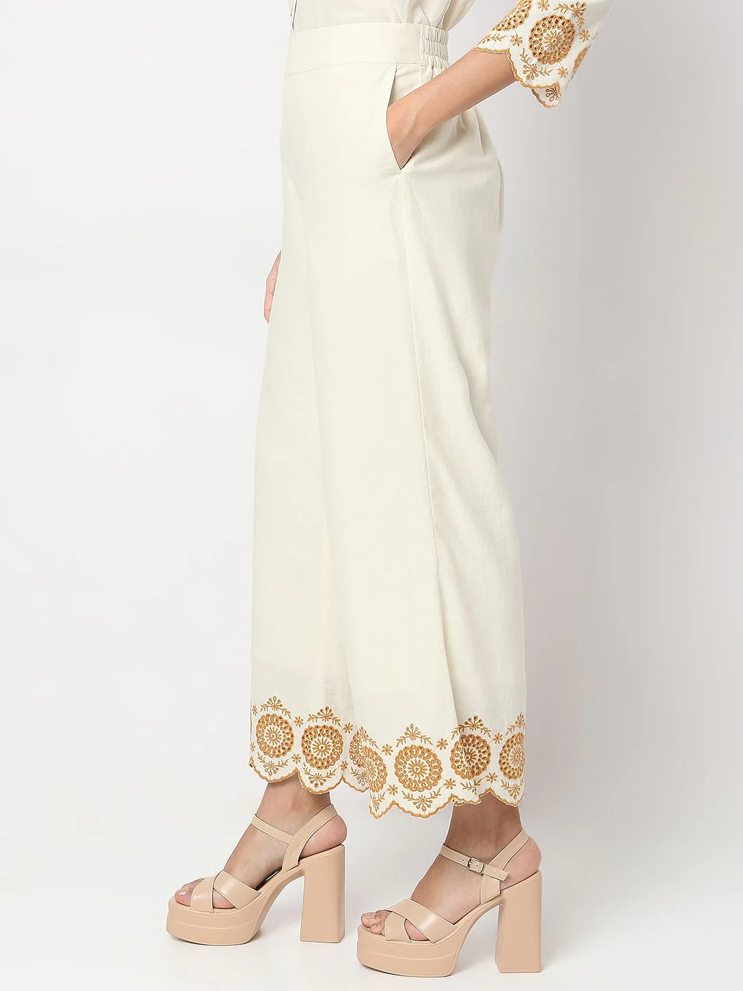 Ecru Cut-Out Co-Ord Set Pants - Image 3