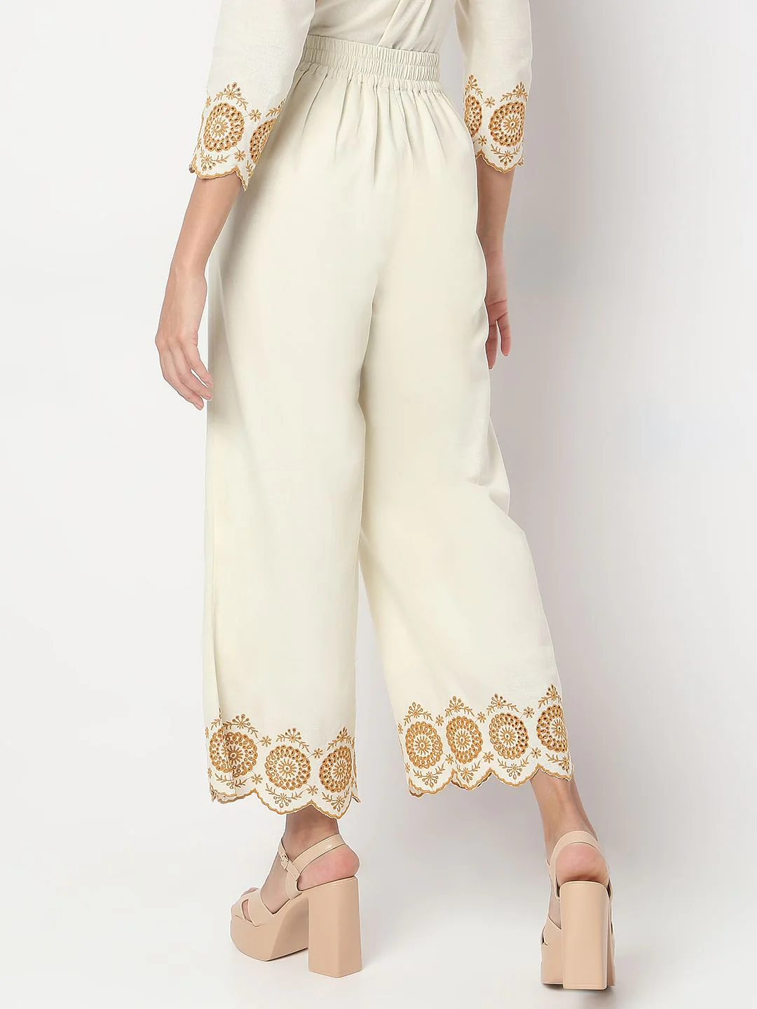 Ecru Cut-Out Co-Ord Set Pants - Image 4