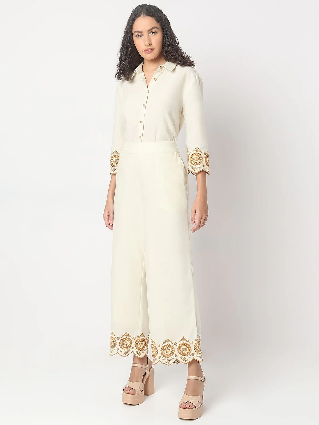 Ecru Cut-Out Co-Ord Set Pants - Image 5