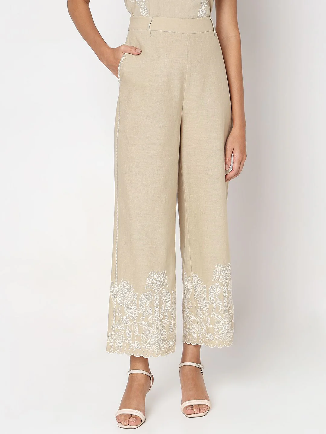 Beige Straight Fit Co-Ord Set Pants - Image 2