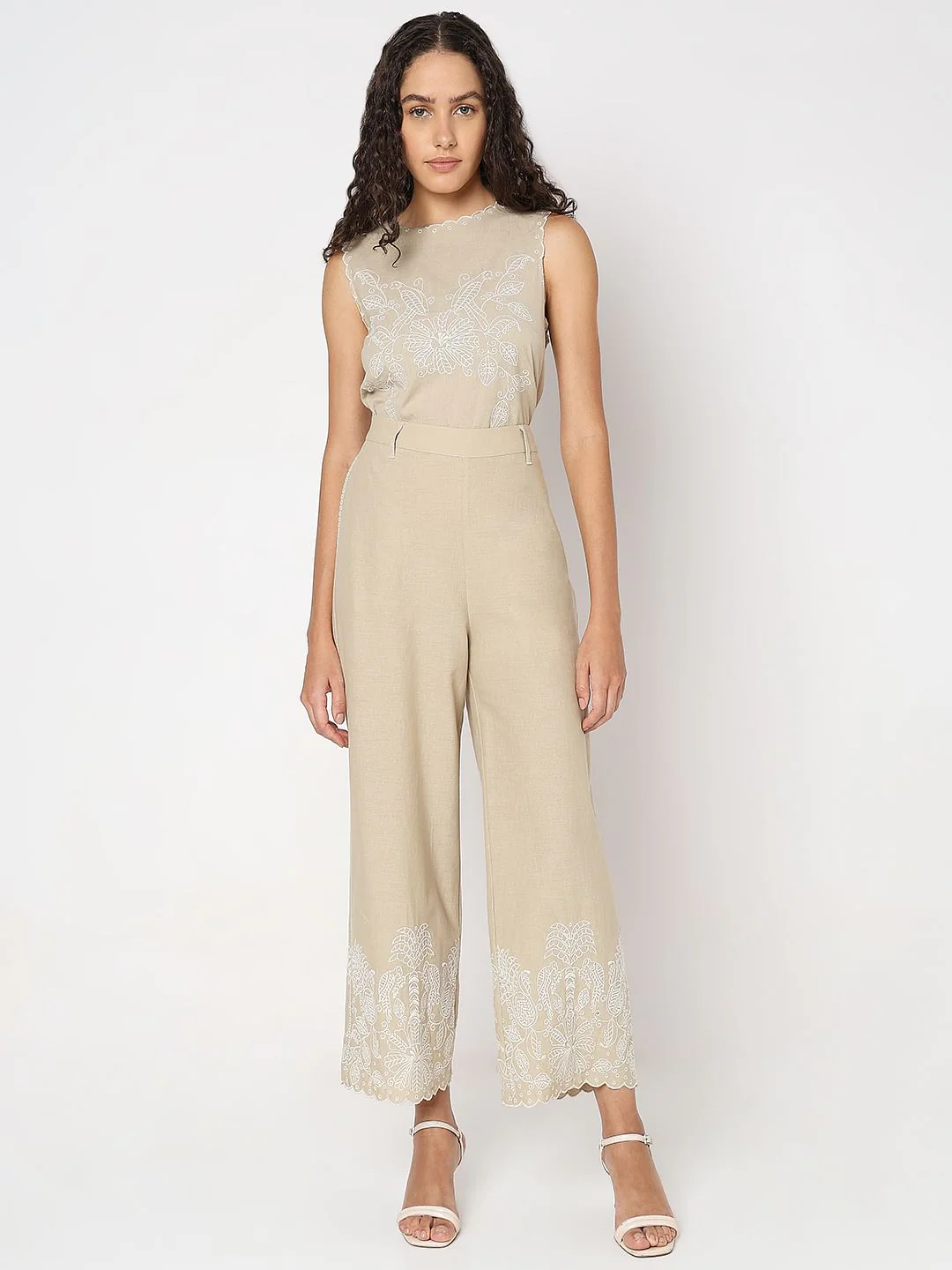 Beige Straight Fit Co-Ord Set Pants - Image 5