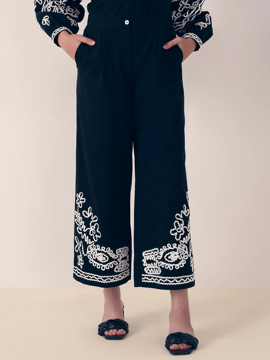 Black Embroidered Co-Ord Set Pants - Image 2