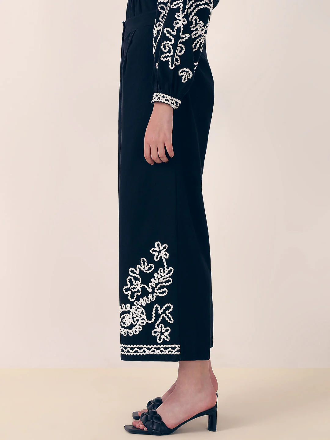 Black Embroidered Co-Ord Set Pants - Image 3