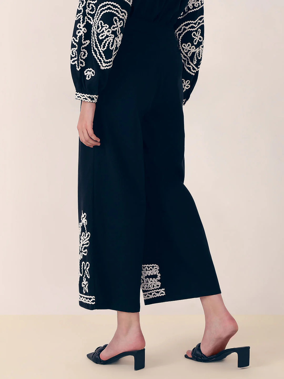 Black Embroidered Co-Ord Set Pants - Image 4