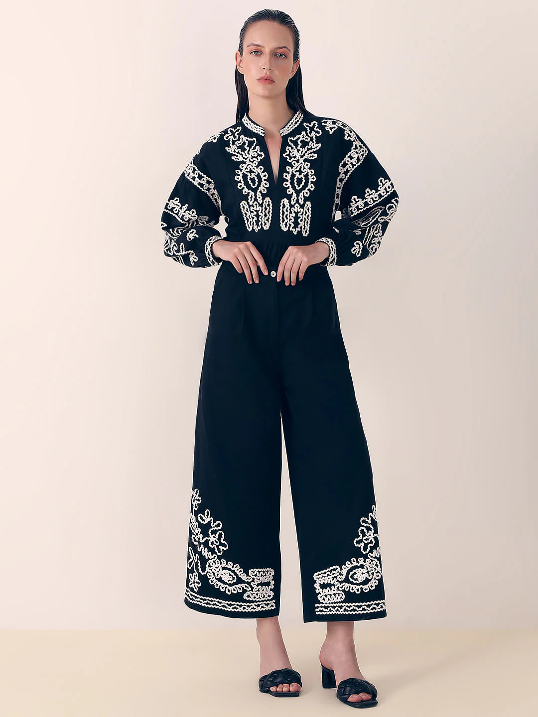 Black Embroidered Co-Ord Set Pants - Image 5
