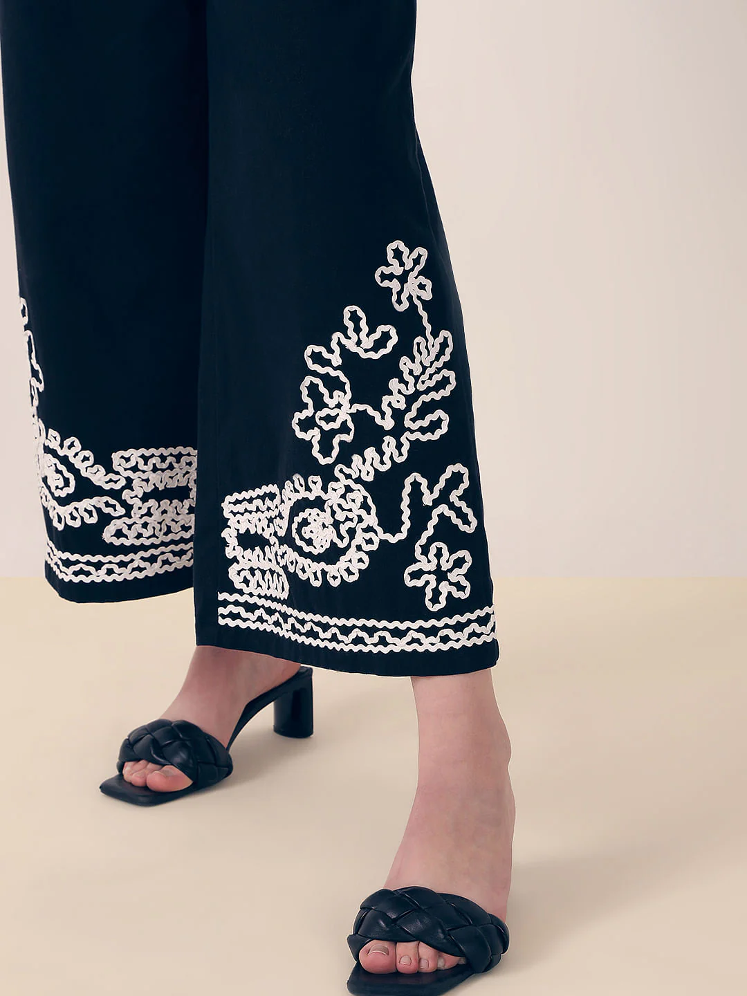 Black Embroidered Co-Ord Set Pants - Image 6