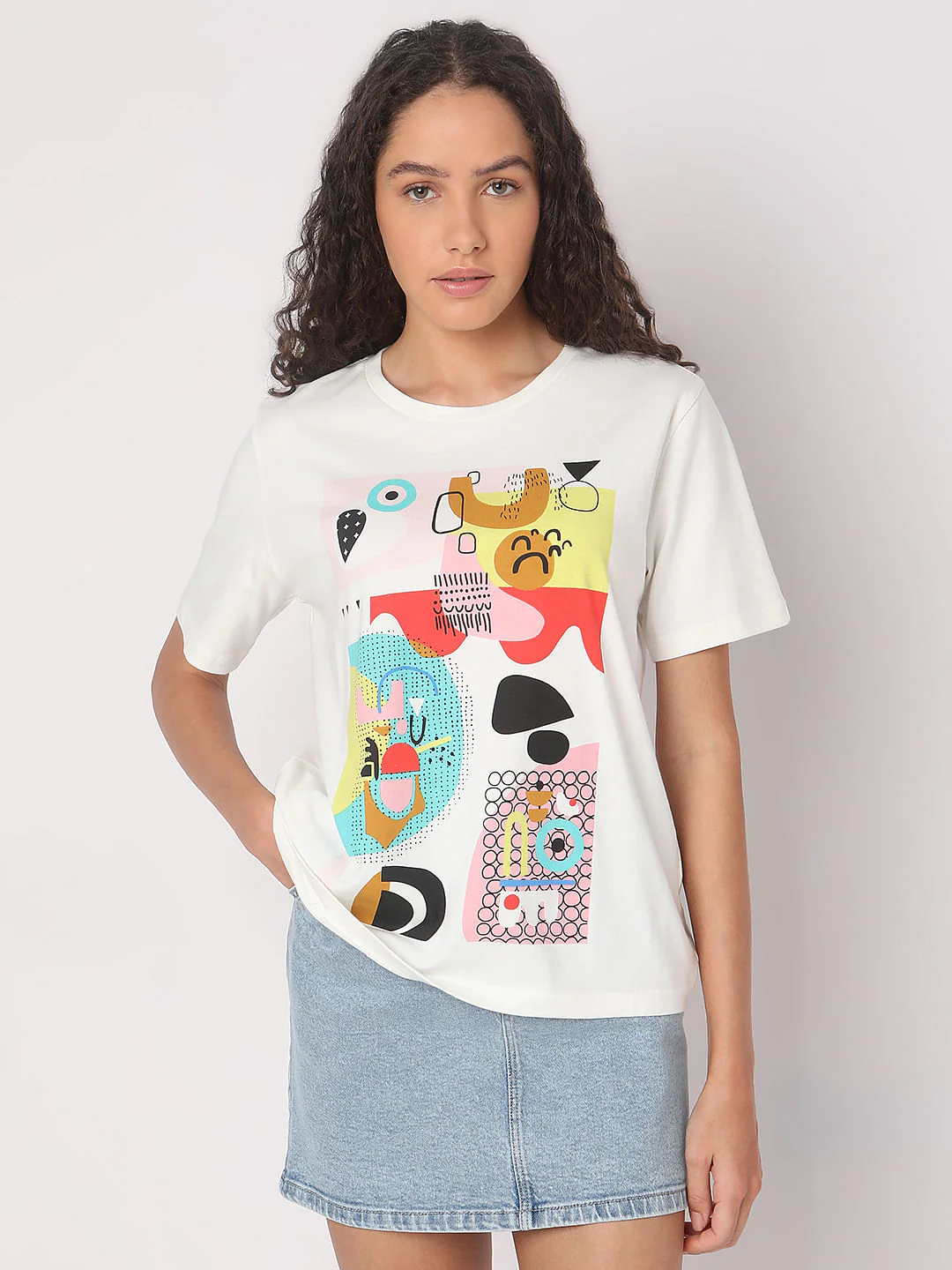 White Graphic Print Cotton T-Shirt - Image 2