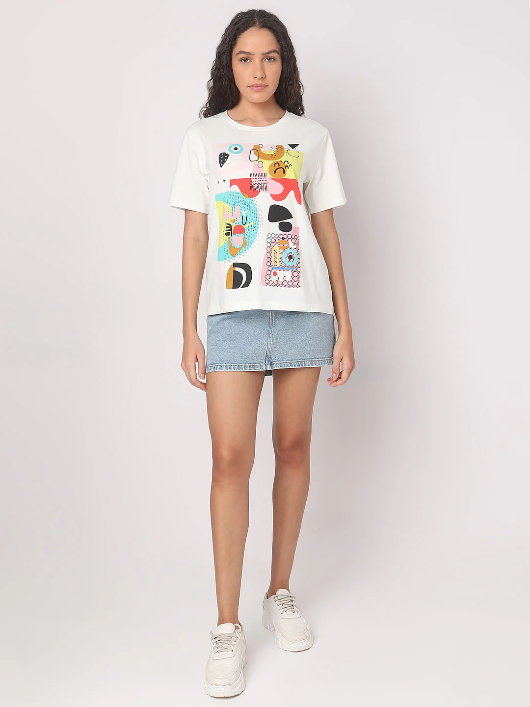 White Graphic Print Cotton T-Shirt - Image 5
