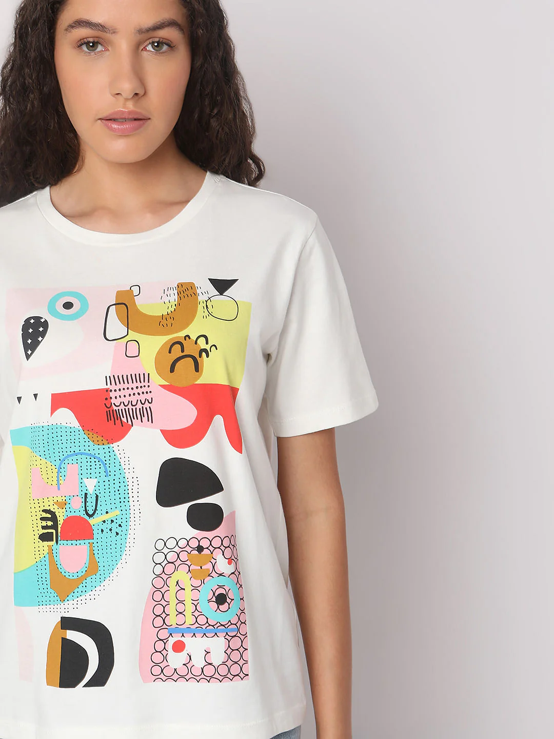 White Graphic Print Cotton T-Shirt - Image 6