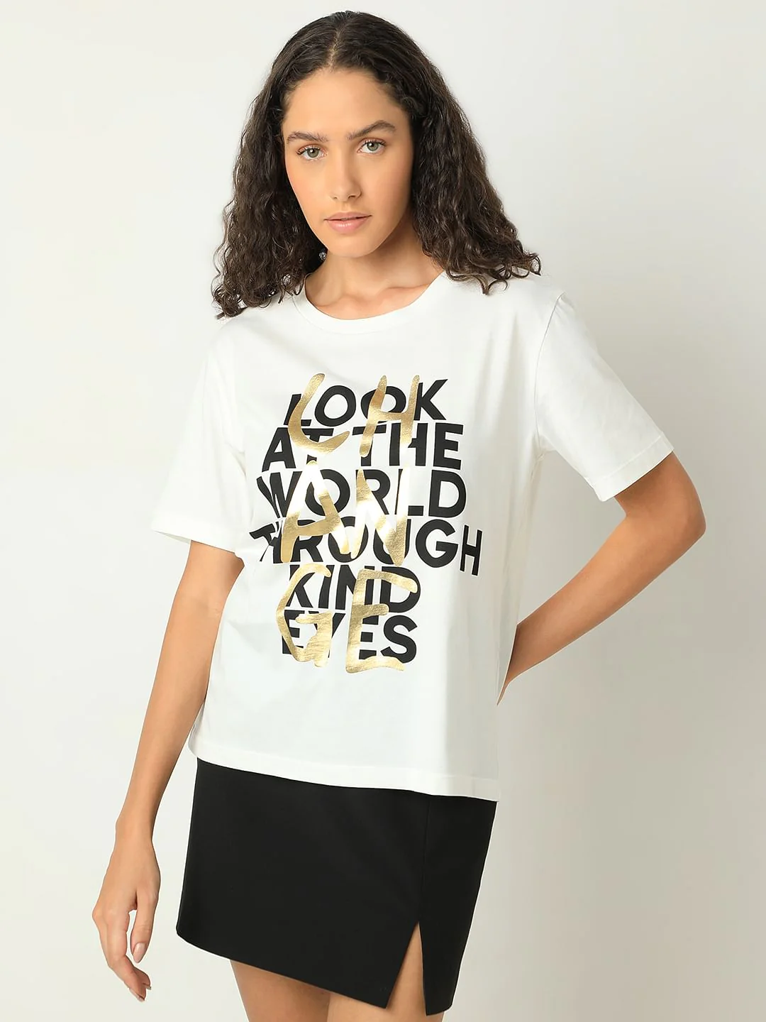 White Typographic Print Cotton T-Shirt - Image 2
